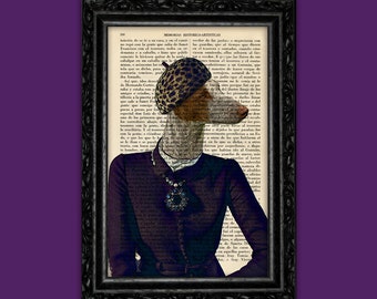 Lady Podenco Dog retro 40's Wall Decor Art Dotwork Print on Dictionary Page, Gift for Boyfriend gift for doglovers galgo (6- Nº71)