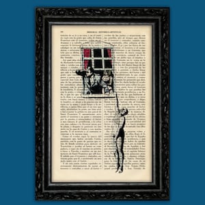 Hanging Lover Art Print Banksy Street Art Stencils Graffiti Wall Decor Poster Dictionary Window Poster Book Art Dorm Room Print (9-Nº18)