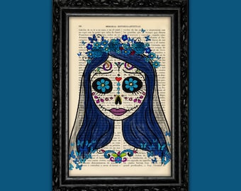 Emily z Gnijącej Panny Młodej – Sugar Skull – Sztuka Tima Burtona na stronie Vintage Dictionary – Dekoracja na Halloween w stylu gotyckiej kultury popularnej (13-Nº30)