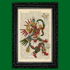 Mayan Kukulcan Art Print Mexican God Traditional Poster Book Art Dorm Room Print Gift Poster Dictionary Antique Book Page Encyclopedia 18 image 1