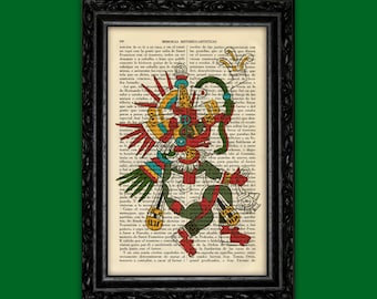 Mayan Kukulcan Art Print Mexican God Traditional Poster Book Art Dorm Room Print Gift Poster Dictionary Antique Book Page Encyclopedia (18)