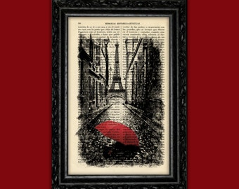 Regenschirm und Eiffelturm Kunstdruck Paris Frankreich Poster Buch Kunst Street Dorm Zimmer Druck Geschenk Druck Wand dekor Poster Wörterbuch (37)