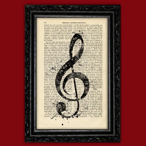 Treble Clef Signe Imprimer Affiche Livre Art musci art Dortoir Geek Cadeau Imprimer Mur Décor Affiche Dictionnaire Imprimer vintage cadeau pop rétro (50)