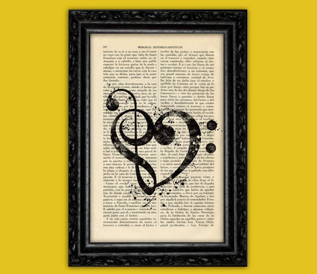 Treble & Bass Love Clef Sign Music Print Heart Book Dorm Room Geek Gift ...