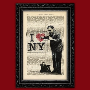 I Love NY Banksy Art Print Banksy Street Art Stencils Print Wall Decor Poster Dictionary Print Art (9-Nº1)