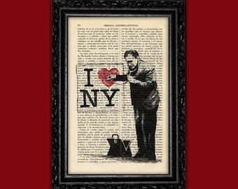 I Love NY Banksy Art Print Banksy Street Art Stencils Print Wall Decor Poster Dictionary Print Art (9-Nº1)