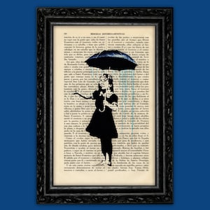 Umbrella Girl Art Print Banksy Street Art Stencils Graffiti Wall Decor Poster Dictionary Window Poster Book Art Dorm Room Gift (9-Nº24)