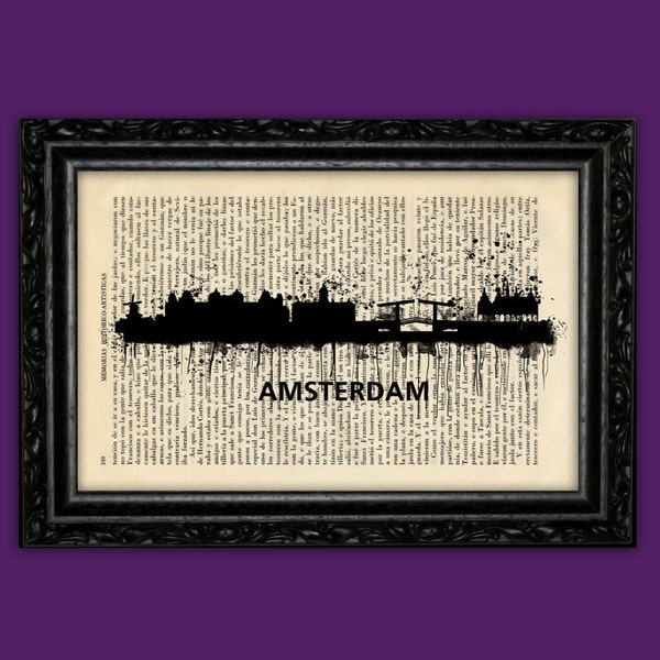 Amsterdam Holland World Cities Skylines Kunstdruck Gebäude Europa Silhouetten BuchKunst Poster Studentenzimmer Geschenk Wand Wörterbuch Druck (15)