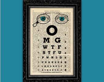 Visual Acuity Test Art Print Eye Wear Poster Dorm Room Print Gift Print Wall Decor Poster Dictionary Print Examination Art Print (55)