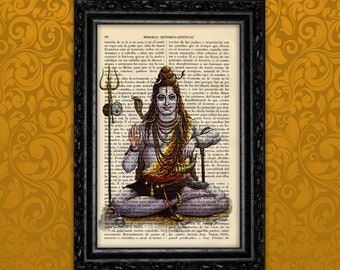 Shiva Hindu God Siva Art Print Traditional Hindu God Poster Book Art Dorm Room Print Gift Wall Poster Dictionary Art (18-5)
