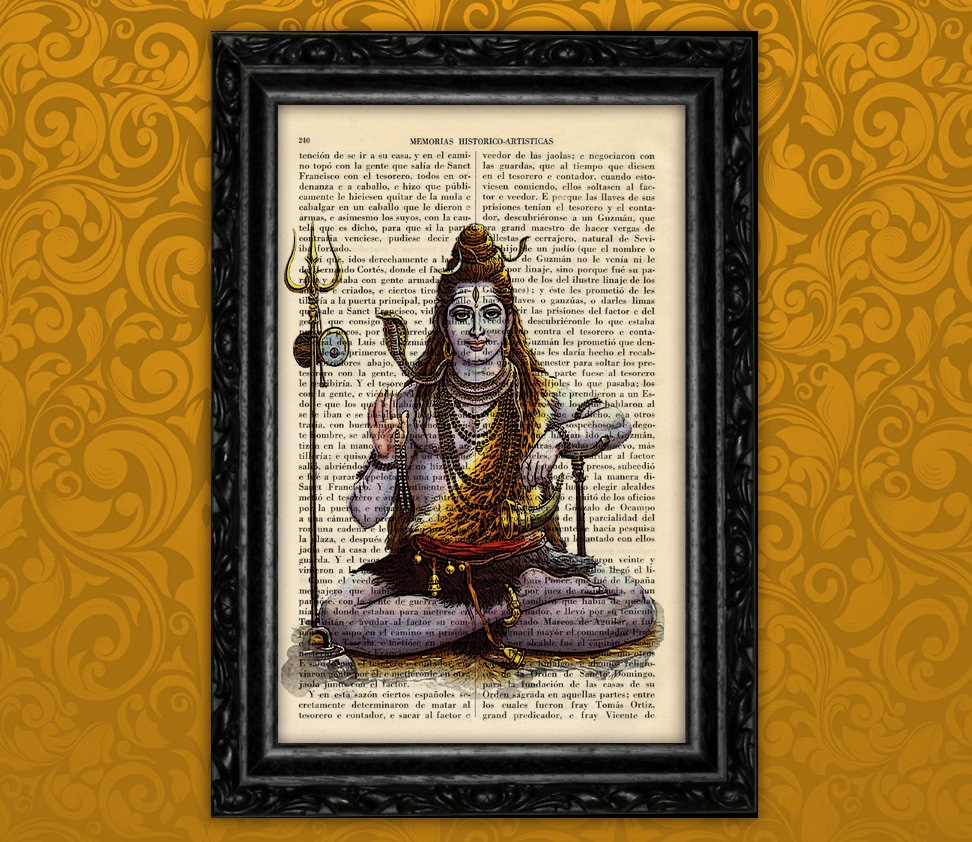Shiva Hindu God Siva Art Print Traditional Hindu God Poster Book Art Dorm Room Print Gift Wall Poster Dictionary Art (18-5)