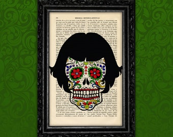 Amélie Poulain Sugar Skull Day of the Death Print Dictionary Book page Catrina Sugar Skull Girl Skull Print Dictionary Art (13-Nº28)