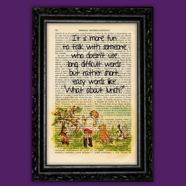 Winnie the Pooh old page quote art print E H Shepard Art Quotes Original Dorm Room Print Gift Wall Decor Dictionary (56-Nº7)