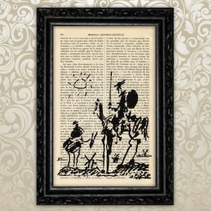Don Quixote Print – Picasso Style Art on Vintage Dictionary Page – Don Quijote by Cervantes Book Art (49)