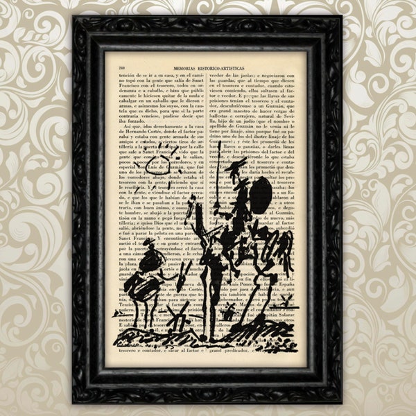 Don Quijote Print old book page Don Quixote by Picasso drawing art Cervantes vintage Print Book Art literature art Print Dictionary (49)