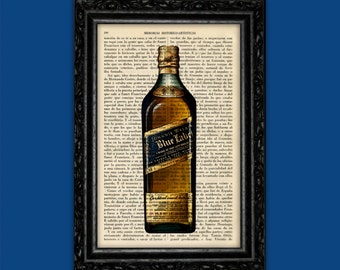 Whisky Bottle Art Print Blue Scotch Art Decor Birthday Gift Print Wall Decor Poster Poster Book Art Dorm Print (17- Nº13)