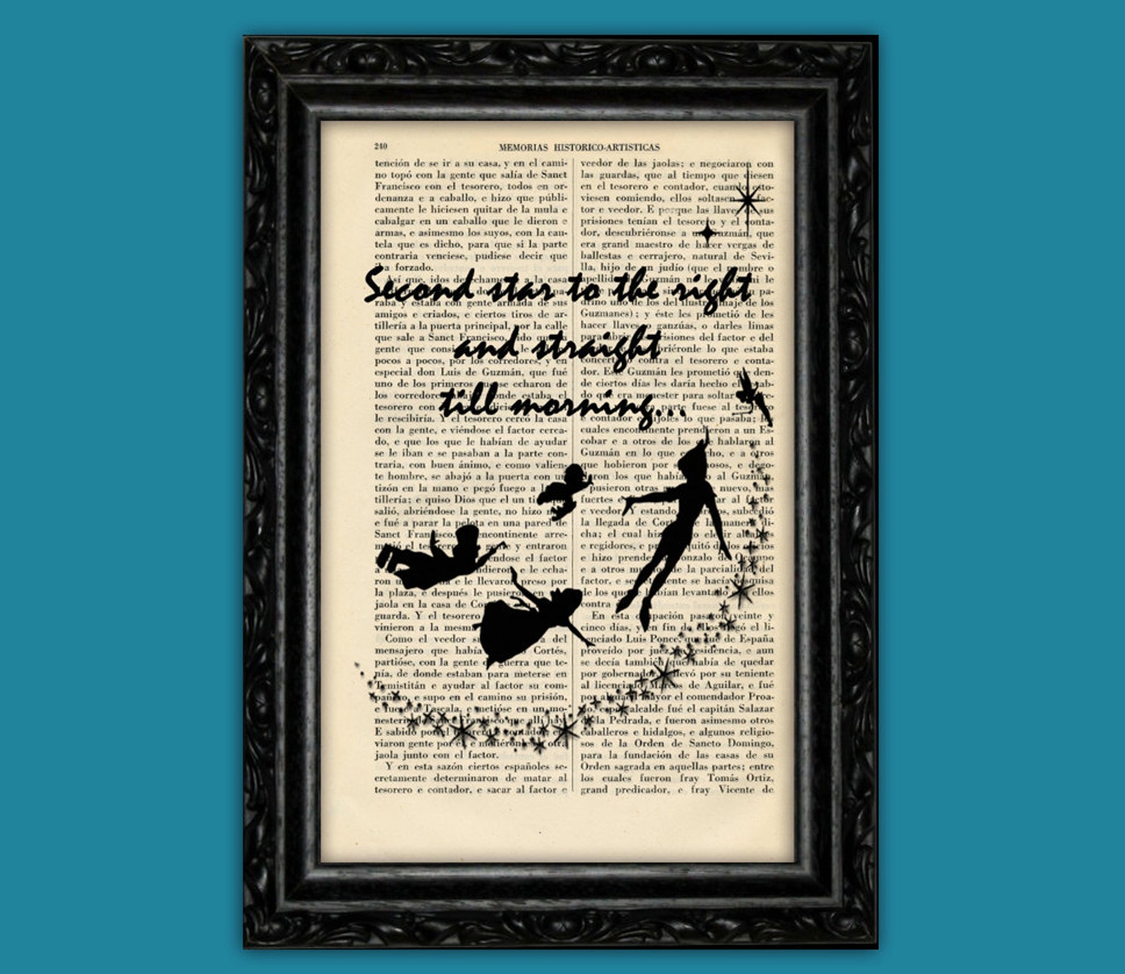 Peter Pan Second Star to Right Silhouette Art Print Hook Book Poster ...