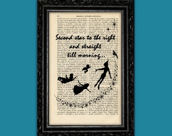 Peter Pan Second Star to Right Silhouette Art Print Hook Book Poster Dorm Room Print Gift Wall Decor Poster Dictionary Print (41-Nº2)