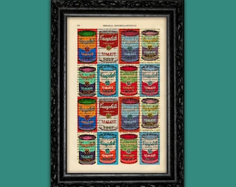 Colorful Tomato Soup Art Print Andy Warhol Campbell Can Soup Book Poster Dorm Room Print Gift Print Wall Decor Poster Dictionary Print (45)