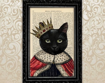 King Cat Book Art Print Birthday Gift Book Art Dorm Room Print Gift Print Wall Decor Poster Dictionary Print Animal Art Print (6- Nº13)