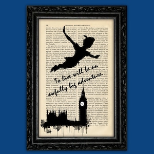 Peter Pan A Big Adventure Art Print Poster Book Dorm Room Gift Silhouette Print Wall Decor Poster Dictionary Print (41-Nº4)