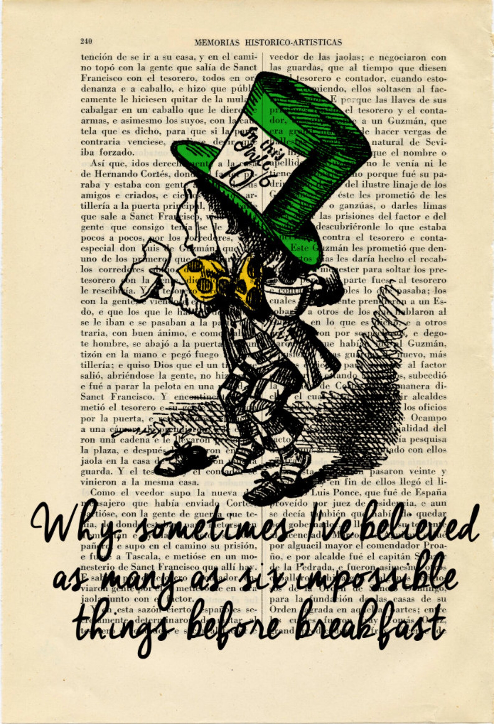 Mad Hatter Book Art Print Alice in Wonderland Vintage Poster Etsy
