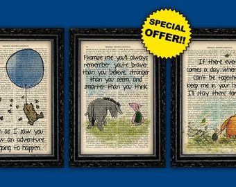 Winnie the Pooh Prints PACK of three quote Vintage Art Print E H Shepard Art Quote Original Poster Dorm Room Print Gift Wall Decor (56)