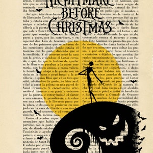 May include: A black and white illustration of Jack Skellington, the Pumpkin King from The Nightmare Before Christmas, standing on a yellow background with bats flying around him. The text "The Nightmare Before Christmas" is printed in black on a yellow background.