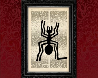 Nazca Line Spider Book Art Dictionary condor Print Tribal Symbols Prints Book Dictionary Page Folk Art Poster Dorm Room Wall (35- N12)