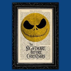 Jack Skellington-afdruk maangezicht – popcultuurkunst op vintage woordenboekpagina – gotisch decor voor creatieve ruimtes (24-Nº2)