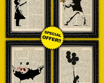 Banksy Set Street Art Print Pack Book Art Gift Dorm Room Print Print Wall Decor Dictionary Banksy Collection (9)