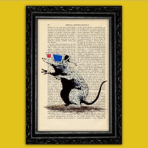 Banksy Rat With 3d glasses Art Print Banksy street Art Stencils Book Art Poster Dorm Room Print Gift Print Poster Dictionary Art (9-Nº4)