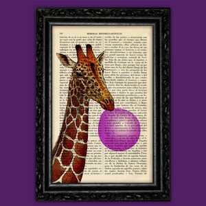 Giraffe Kaugummi Kunstdruck Poster Buch Art Dorm Room Print Geschenkdruck Wanddekoration Poster Wörterbuch Druck Tier Kunstdruck (6- Nº36)
