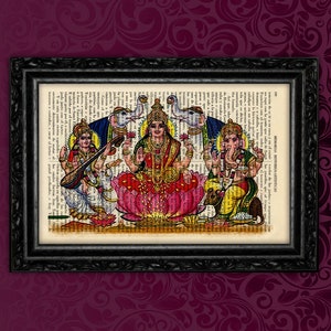 Diwali Ganesha Lakshmi Saraswati Hindu Gods Art Print Traditional Poster Book Art Dorm Room Print Gift Wall Poster Dictionary Art (18-3)