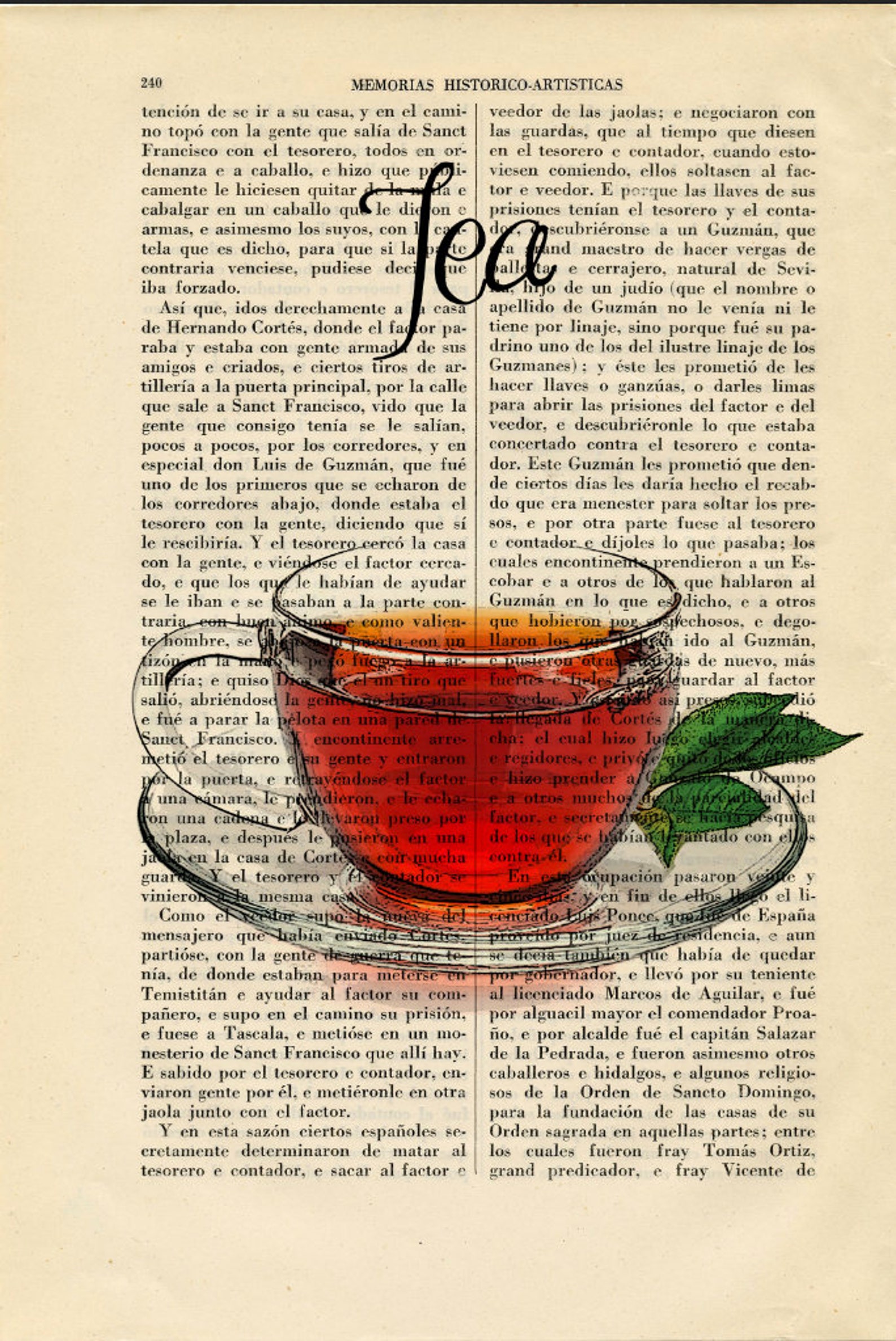 Cup of Tea art print book art Tea vintage art Tea dictionary Etsy