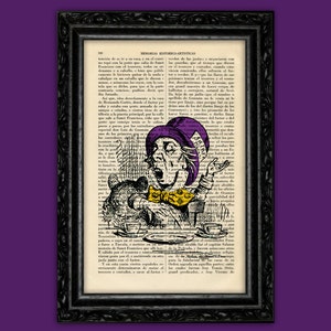 Vintage Mad Hatter Tea Time Art Print Alice in Wonderland Poster Book Art Dorm Room Gift Print Wall Decor Poster Dictionary Print (4-Nº9)