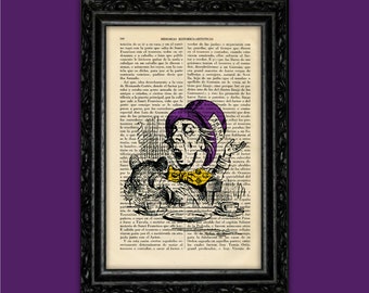 Lámina artística vintage de la hora del té del Sombrerero Loco, póster de Alicia en el País de las Maravillas, libro de arte, regalo para dormitorio, decoración de pared, póster, impresión de diccionario (4-Nº9)
