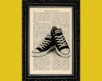 Negro Converse All Star Sneakers Poster Diccionario Imprimir Wall Art Hipster Sneakers Book Art pop sneaker Converse Print Poster (57-Nº4)