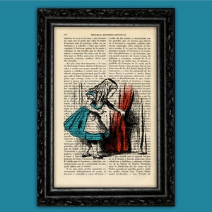 Curious Alice in Wonderland with Curtains Art Print Alice in Wonderland Poster Room Print Gift Print Wall Decor Poster Dictionary 4-Nº5 image 1
