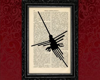 Nazca Line Hummingbird Book Art Dictionary Art Print Tribal Symbols Prints Book Dictionary Page Folk Art Poster Dorm Room Wall (35- N11)