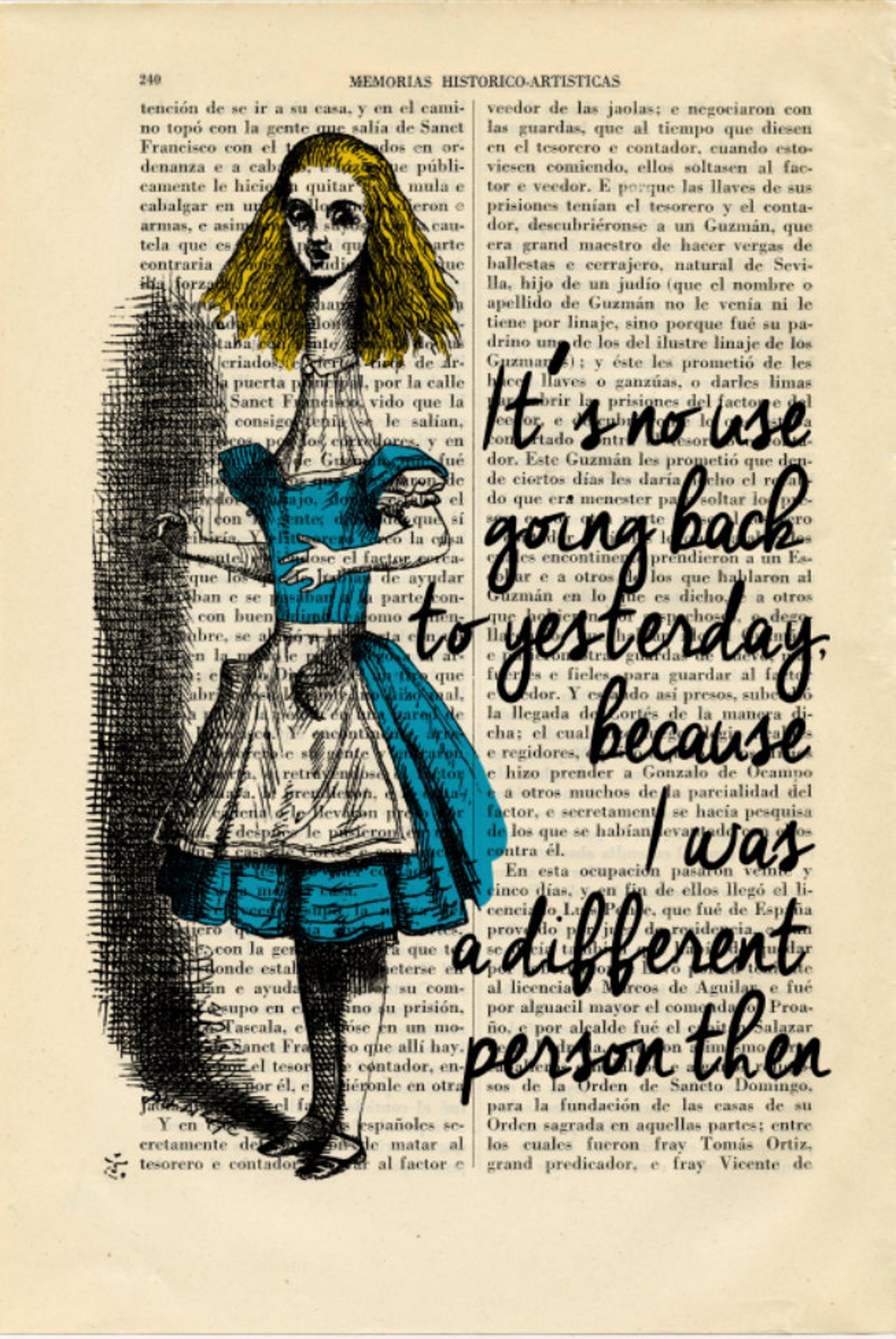 Alice in Wonderland Book Art Print Gift Long Neck Vintage - Etsy