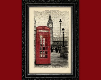 London and a Phone Booth Art Print Big Ben Poster Book Art Street Dorm Room Print Geschenkdruck Wanddekoration Poster Wörterbuch Print Art (37)
