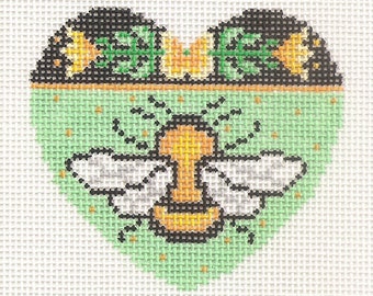 Hand painted needlepoint canvas bumblebee heart