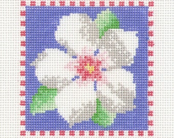 Hand painted needlepoint canvas Vinca ornament 3 inches