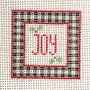 Hand painted needlepoint Joy canvas 3 inches 13m