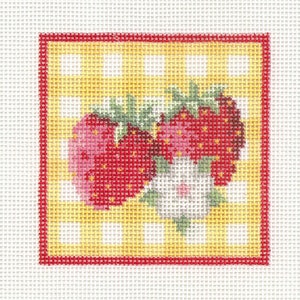 Hand painted needlepoint canvas Strawberries ornament 3 inches