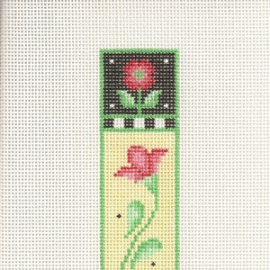 Hand painted needlepoint canvas Folk Art Flower Bookmark 8&quot; x 1 1/4&quot;