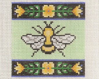 Hand painted needlepoint canvas honey bee coaster/ornament 3 inches