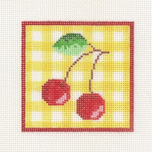 Hand painted needlepoint canvas Cherries ornament 3 inches