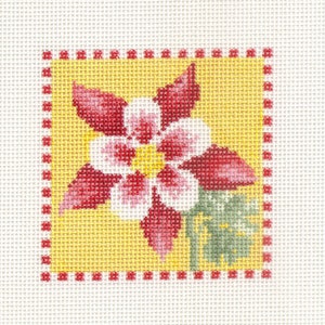 Hand painted needlepoint canvas Columbine square 3 inches